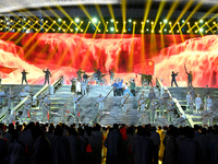 A mass performance celebrates the 75th anniversary of the founding of New China in Handan, China, on September 25, 2024. (