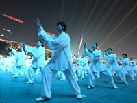 A mass performance celebrates the 75th anniversary of the founding of New China in Handan, China, on September 25, 2024. (