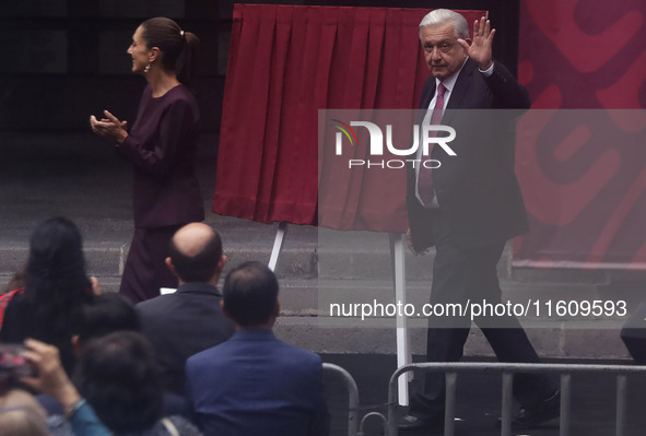 Claudia Sheinbaum, president-elect of Mexico, and Andres Manuel Lopez Obrador, president of Mexico, attend the inauguration ceremony of the...