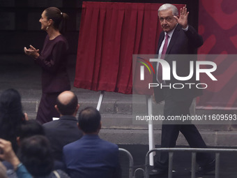 Claudia Sheinbaum, president-elect of Mexico, and Andres Manuel Lopez Obrador, president of Mexico, attend the inauguration ceremony of the...