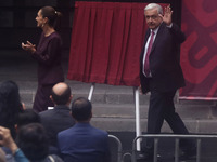 Claudia Sheinbaum, president-elect of Mexico, and Andres Manuel Lopez Obrador, president of Mexico, attend the inauguration ceremony of the...