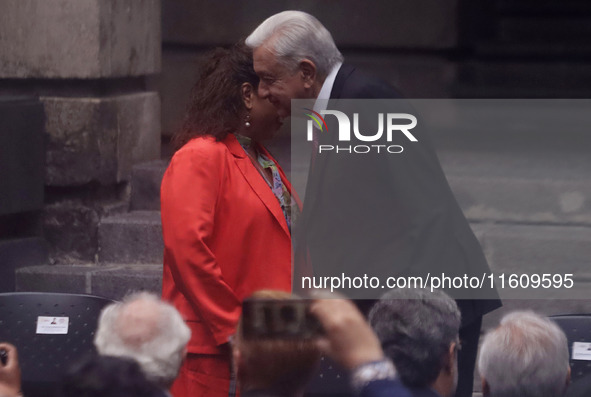 Claudia Sheinbaum, president-elect of Mexico, and Andres Manuel Lopez Obrador, president of Mexico, attend the inauguration ceremony of the...