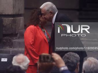 Claudia Sheinbaum, president-elect of Mexico, and Andres Manuel Lopez Obrador, president of Mexico, attend the inauguration ceremony of the...