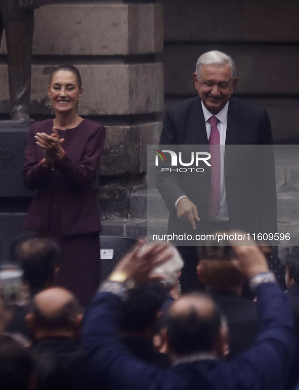 Claudia Sheinbaum, president-elect of Mexico, and Andres Manuel Lopez Obrador, president of Mexico, attend the inauguration ceremony of the...