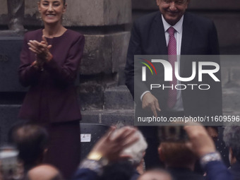 Claudia Sheinbaum, president-elect of Mexico, and Andres Manuel Lopez Obrador, president of Mexico, attend the inauguration ceremony of the...