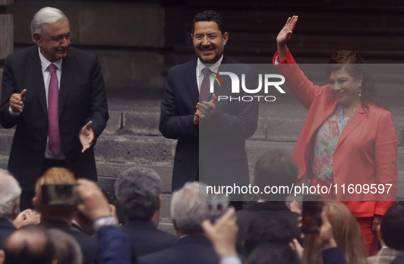 Clara Brugada (right), elected head of government of Mexico City, and Andres Manuel Lopez Obrador (left), president of Mexico, during the in...