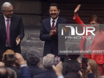 Clara Brugada (right), elected head of government of Mexico City, and Andres Manuel Lopez Obrador (left), president of Mexico, during the in...