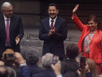 Clara Brugada (right), elected head of government of Mexico City, and Andres Manuel Lopez Obrador (left), president of Mexico, during the in...