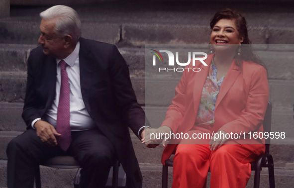 Claudia Sheinbaum, president-elect of Mexico, and Andres Manuel Lopez Obrador, president of Mexico, attend the inauguration ceremony of the...