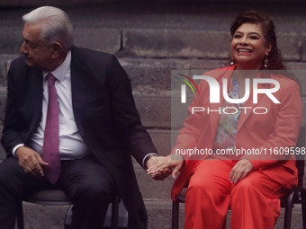 Claudia Sheinbaum, president-elect of Mexico, and Andres Manuel Lopez Obrador, president of Mexico, attend the inauguration ceremony of the...