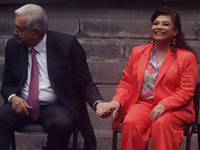 Claudia Sheinbaum, president-elect of Mexico, and Andres Manuel Lopez Obrador, president of Mexico, attend the inauguration ceremony of the...