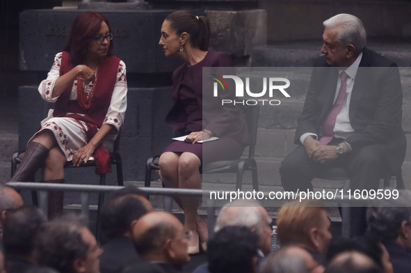 Claudia Sheinbaum, president-elect of Mexico, and Andres Manuel Lopez Obrador, president of Mexico, attend the inauguration ceremony of the...