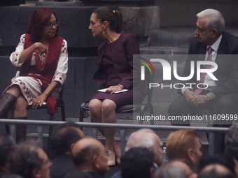 Claudia Sheinbaum, president-elect of Mexico, and Andres Manuel Lopez Obrador, president of Mexico, attend the inauguration ceremony of the...