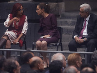 Claudia Sheinbaum, president-elect of Mexico, and Andres Manuel Lopez Obrador, president of Mexico, attend the inauguration ceremony of the...