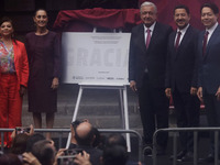 In the middle, Claudia Sheinbaum, president-elect of Mexico, and Andres Manuel Lopez Obrador, president of Mexico, during the inauguration c...