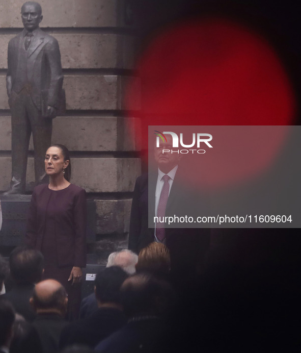 Claudia Sheinbaum, president-elect of Mexico, and Andres Manuel Lopez Obrador, president of Mexico, attend the inauguration ceremony of the...