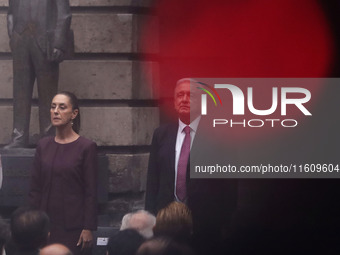 Claudia Sheinbaum, president-elect of Mexico, and Andres Manuel Lopez Obrador, president of Mexico, attend the inauguration ceremony of the...