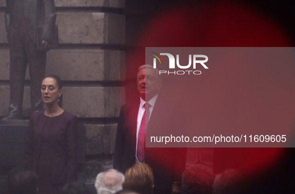 Claudia Sheinbaum, president-elect of Mexico, and Andres Manuel Lopez Obrador, president of Mexico, attend the inauguration ceremony of the...