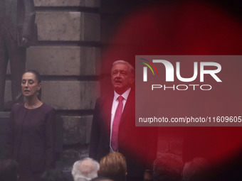 Claudia Sheinbaum, president-elect of Mexico, and Andres Manuel Lopez Obrador, president of Mexico, attend the inauguration ceremony of the...