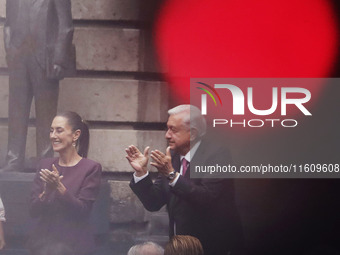 Claudia Sheinbaum, president-elect of Mexico, and Andres Manuel Lopez Obrador, president of Mexico, during the inauguration ceremony of the...