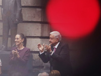 Claudia Sheinbaum, president-elect of Mexico, and Andres Manuel Lopez Obrador, president of Mexico, during the inauguration ceremony of the...