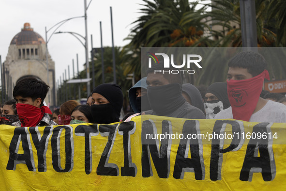 On September 25, 2024, comrades and parents of the 43 disappeared students from Ayotzinapa protest at the Antimonument of the 43 in Mexico C...