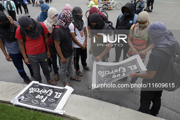 On September 25, 2024, comrades and parents of the 43 disappeared students from Ayotzinapa protest at the Antimonument of the 43 in Mexico C...