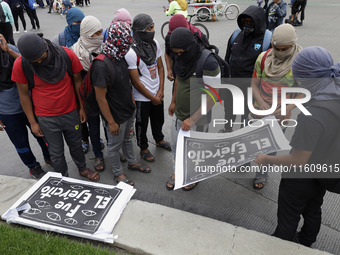 On September 25, 2024, comrades and parents of the 43 disappeared students from Ayotzinapa protest at the Antimonument of the 43 in Mexico C...