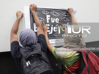 On September 25, 2024, comrades and parents of the 43 disappeared students from Ayotzinapa protest at the Antimonument of the 43 in Mexico C...