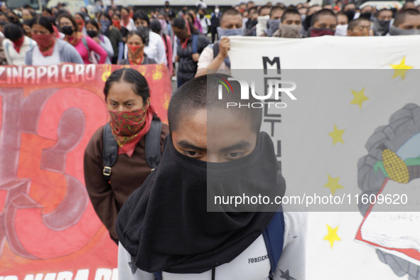 On September 25, 2024, comrades and parents of the 43 disappeared students from Ayotzinapa protest at the Antimonument of the 43 in Mexico C...