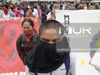 On September 25, 2024, comrades and parents of the 43 disappeared students from Ayotzinapa protest at the Antimonument of the 43 in Mexico C...