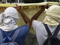 On September 25, 2024, comrades and parents of the 43 disappeared students from Ayotzinapa protest at the Antimonument of the 43 in Mexico C...