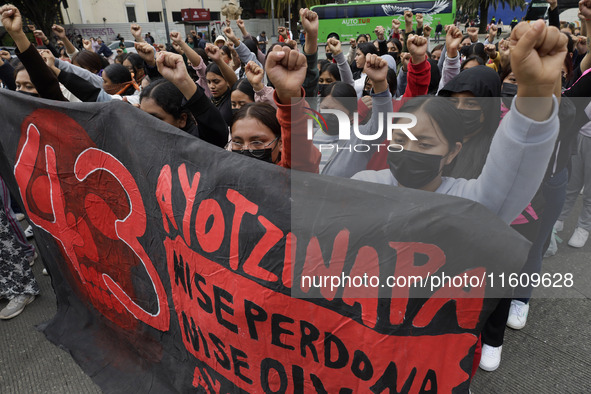 On September 25, 2024, comrades and parents of the 43 disappeared students from Ayotzinapa protest at the Antimonument of the 43 in Mexico C...