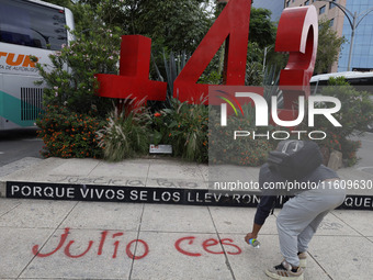 On September 25, 2024, comrades and parents of the 43 disappeared students from Ayotzinapa protest at the Antimonument of the 43 in Mexico C...