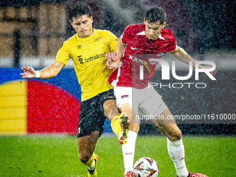 Elfsborg midfielder Besfort Zenelli and AZ Alkmaar forward Ruben van Bommel during the match between AZ and Elfsborg at the AZ Stadium for t...