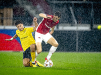 Elfsborg midfielder Besfort Zenelli and AZ Alkmaar forward Ruben van Bommel during the match between AZ and Elfsborg at the AZ Stadium for t...