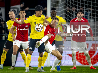 Elfsborg midfielder Ahmed Qasem and AZ Alkmaar midfielder Zico Buurmeester during the match between AZ and Elfsborg at the AZ Stadium for th...