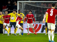 Elfsborg midfielder Ahmed Qasem and AZ Alkmaar midfielder Zico Buurmeester during the match between AZ and Elfsborg at the AZ Stadium for th...