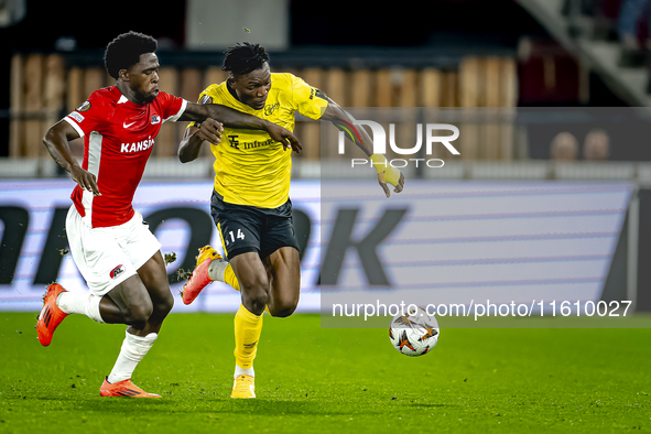 AZ Alkmaar forward Jayden Addai and IF Elfsborg forward Jalal Abdullai during the match AZ - Elfsborg at the AZ Stadium for the UEFA Europa...