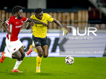 AZ Alkmaar forward Jayden Addai and IF Elfsborg forward Jalal Abdullai during the match AZ - Elfsborg at the AZ Stadium for the UEFA Europa...