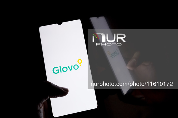 The Glovo logo displays on a smartphone screen in Athens, Greece, on September 26, 2024. 