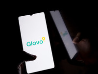 The Glovo logo displays on a smartphone screen in Athens, Greece, on September 26, 2024. (