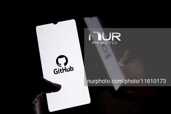 The GitHub logo displays on a smartphone screen in Athens, Greece, on September 26, 2024. 