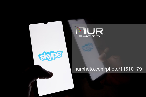 The Skype logo displays on a smartphone screen in Athens, Greece, on September 26, 2024. 