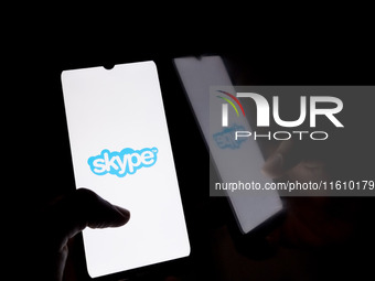 The Skype logo displays on a smartphone screen in Athens, Greece, on September 26, 2024. (