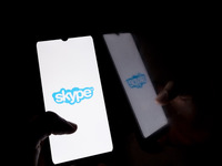 The Skype logo displays on a smartphone screen in Athens, Greece, on September 26, 2024. (