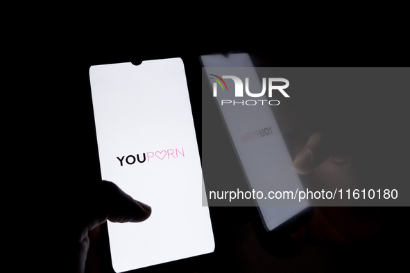 The YouPorn logo displays on a smartphone screen in Athens, Greece, on September 26, 2024. 