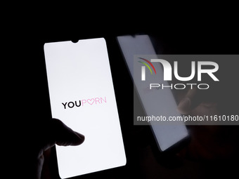 The YouPorn logo displays on a smartphone screen in Athens, Greece, on September 26, 2024. (