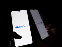 The OneDrive logo displays on a smartphone screen in Athens, Greece, on September 26, 2024. (