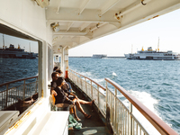 Daily life in Istanbul, Turkey, on September 25. People travel by ferry in the Sea of Marmara. (